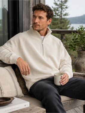 SALT Project Men’s XXL Cream Quarter Zip Oversized Pullover Sweatshirt